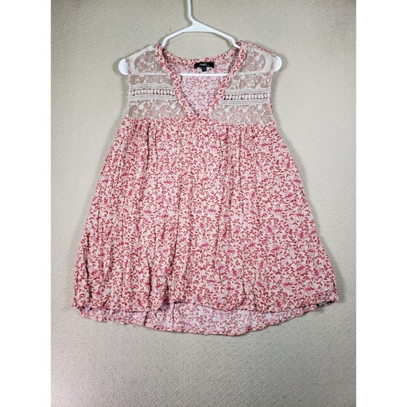 Angels Forever Young Mini Dress Womens 2X Red Pleated Floral Flared Sleeveless - Picture 1 of 8